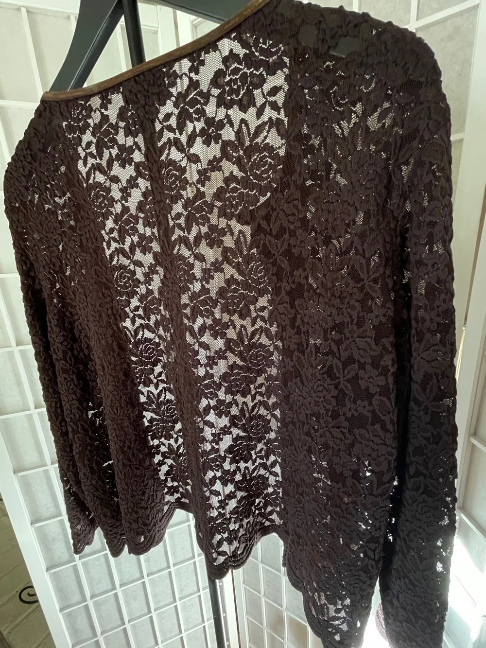 14/16 Lace, Short, Women's Summer Cardigan, Scalloped hemline, Chocolate Brown